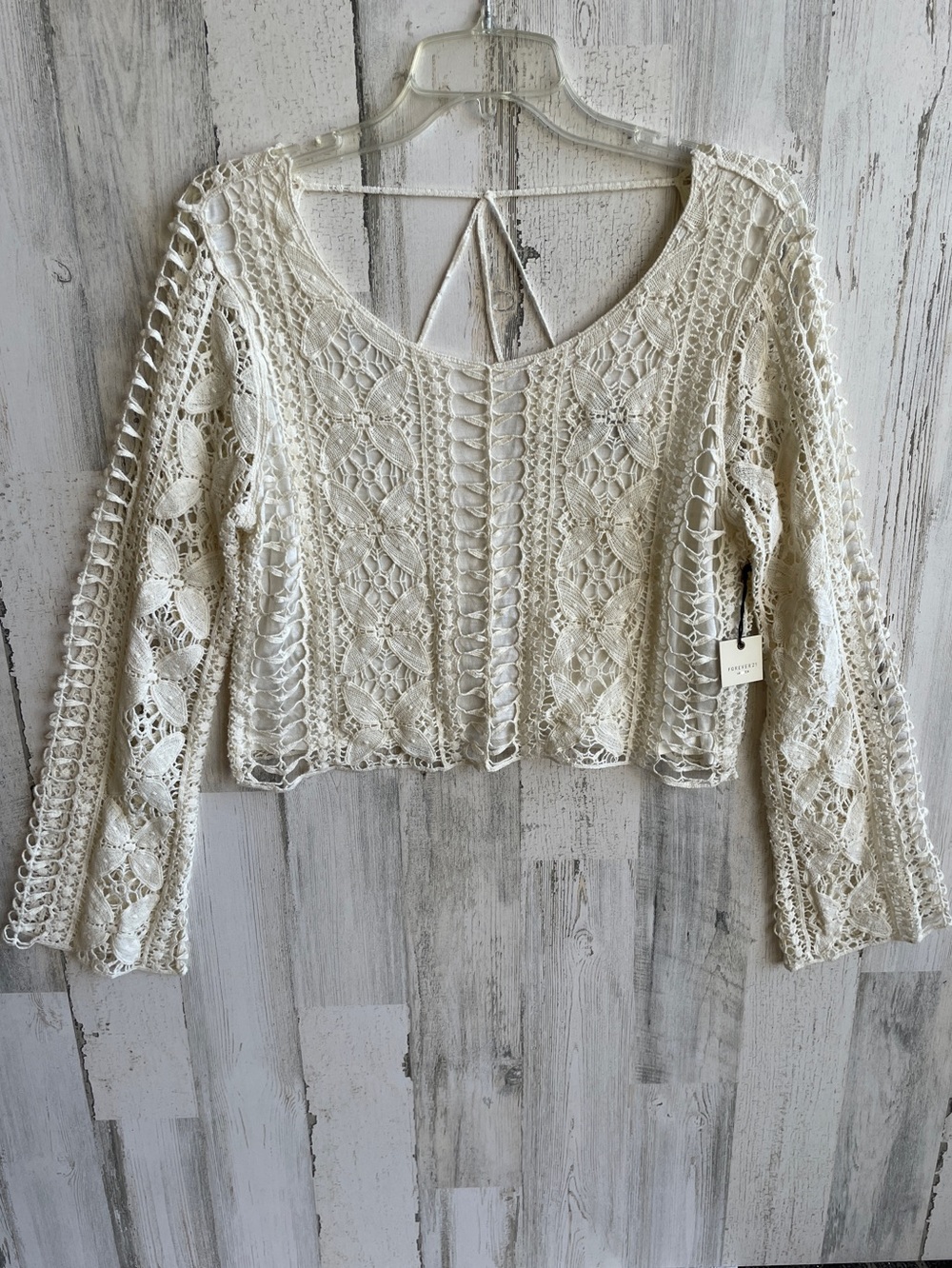 Forever 21 Cream Crochet Lace Flowers Scoop-Neck Crop Top Lined NWT SZ M